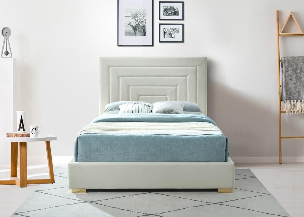 Meridian Furniture - Nora Cream Velvet Queen Bed - NoraCream-Q veiw 7