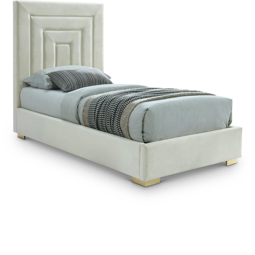 Meridian Furniture - Nora Cream Velvet Twin Bed - NoraCream-T veiw 1
