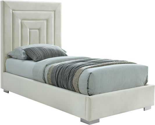Meridian Furniture - Nora Cream Velvet Twin Bed - NoraCream-T veiw 2