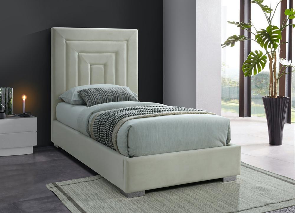 Meridian Furniture - Nora Cream Velvet Twin Bed - NoraCream-T veiw 4