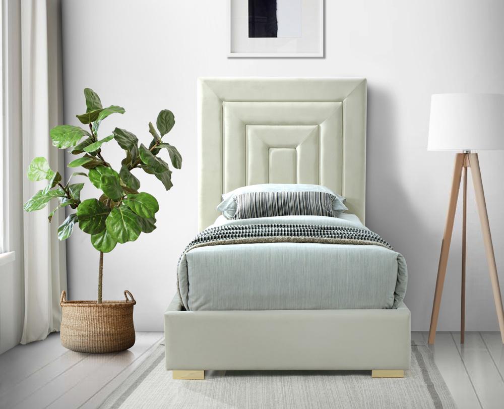 Meridian Furniture - Nora Cream Velvet Twin Bed - NoraCream-T veiw 7