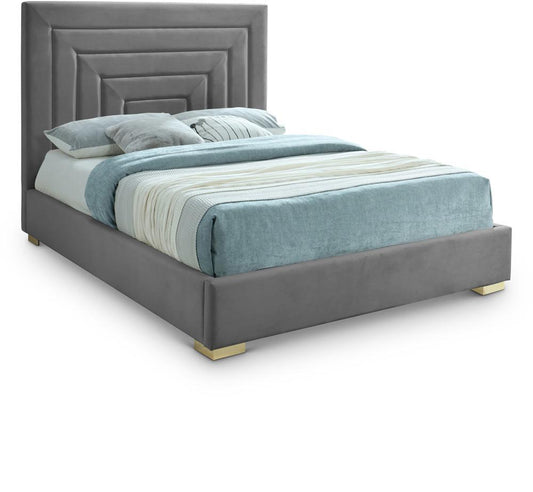 Meridian Furniture - Nora Grey Velvet King Bed - NoraGrey-K veiw 1