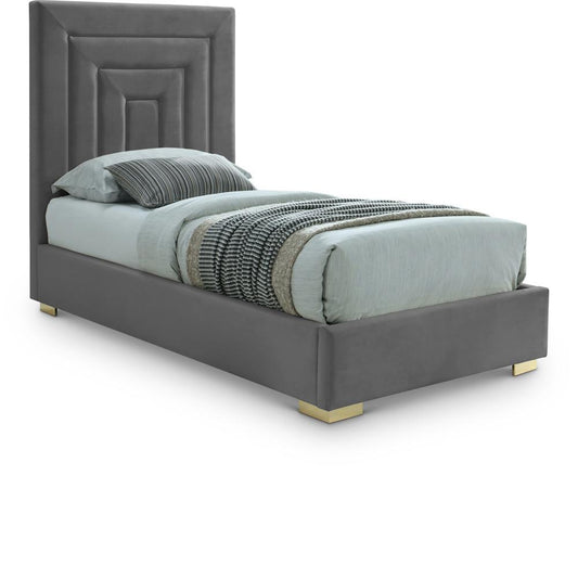 Meridian Furniture - Nora Grey Velvet Twin Bed - NoraGrey-T veiw 1