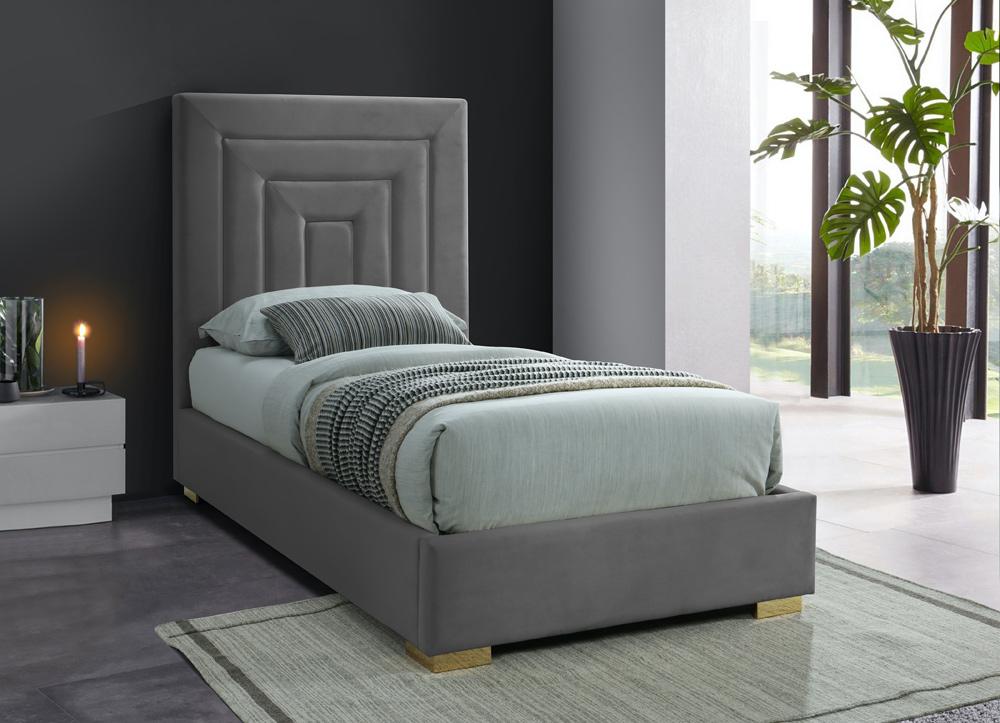 Meridian Furniture - Nora Grey Velvet Twin Bed - NoraGrey-T veiw 3