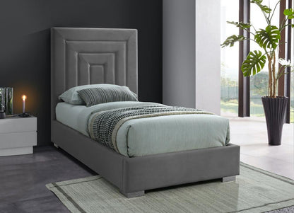 Meridian Furniture - Nora Grey Velvet Twin Bed - NoraGrey-T veiw 4