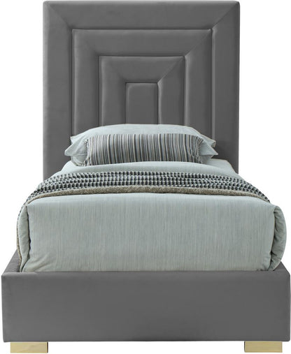 Meridian Furniture - Nora Grey Velvet Twin Bed - NoraGrey-T veiw 5