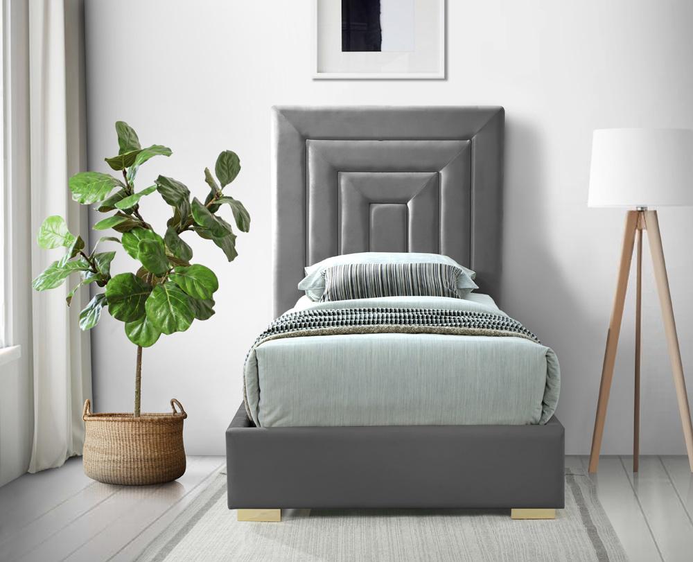 Meridian Furniture - Nora Grey Velvet Twin Bed - NoraGrey-T veiw 7
