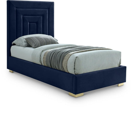 Meridian Furniture - Nora Navy Velvet Twin Bed - NoraNavy-T veiw 1