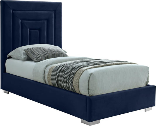 Meridian Furniture - Nora Navy Velvet Twin Bed - NoraNavy-T veiw 2