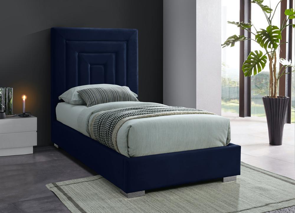 Meridian Furniture - Nora Navy Velvet Twin Bed - NoraNavy-T veiw 4