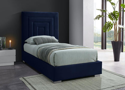Meridian Furniture - Nora Navy Velvet Twin Bed - NoraNavy-T veiw 4