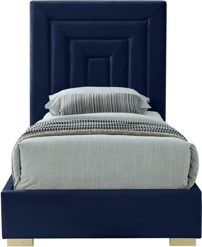 Meridian Furniture - Nora Navy Velvet Twin Bed - NoraNavy-T veiw 5