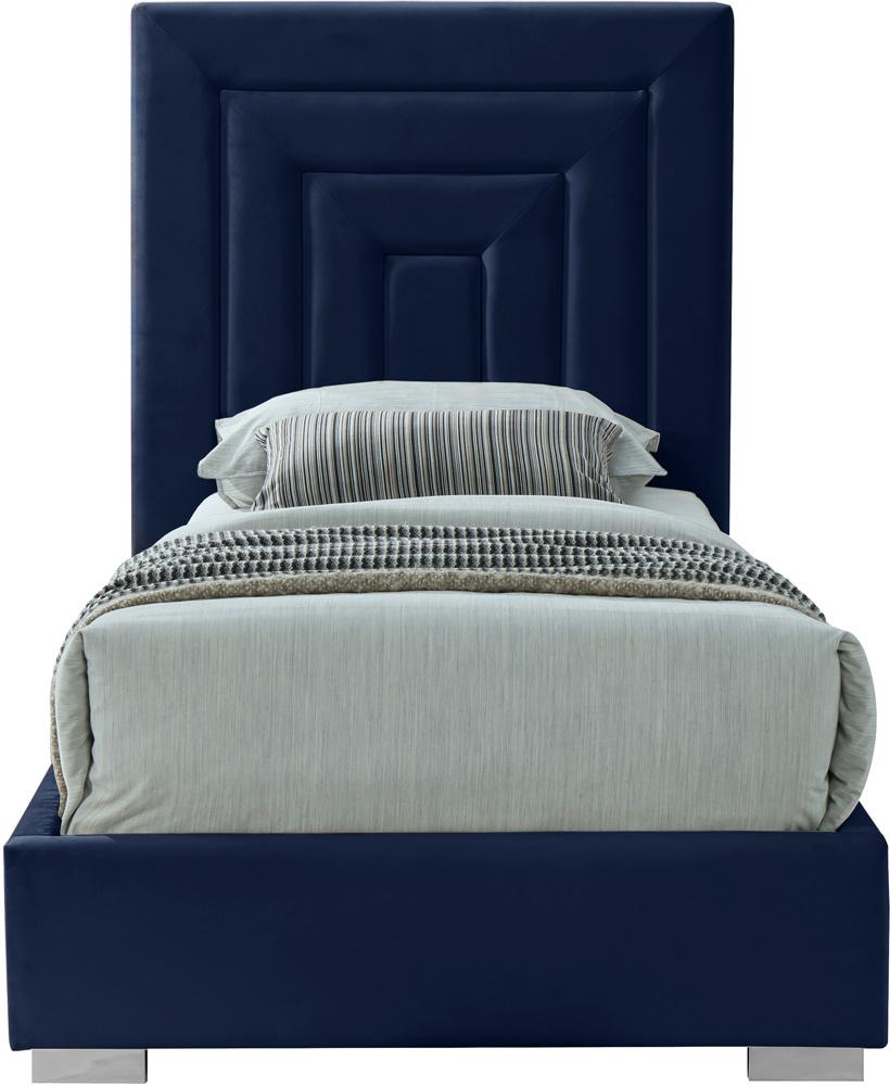 Meridian Furniture - Nora Navy Velvet Twin Bed - NoraNavy-T veiw 6