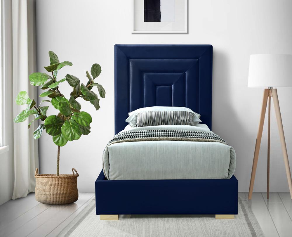 Meridian Furniture - Nora Navy Velvet Twin Bed - NoraNavy-T veiw 7