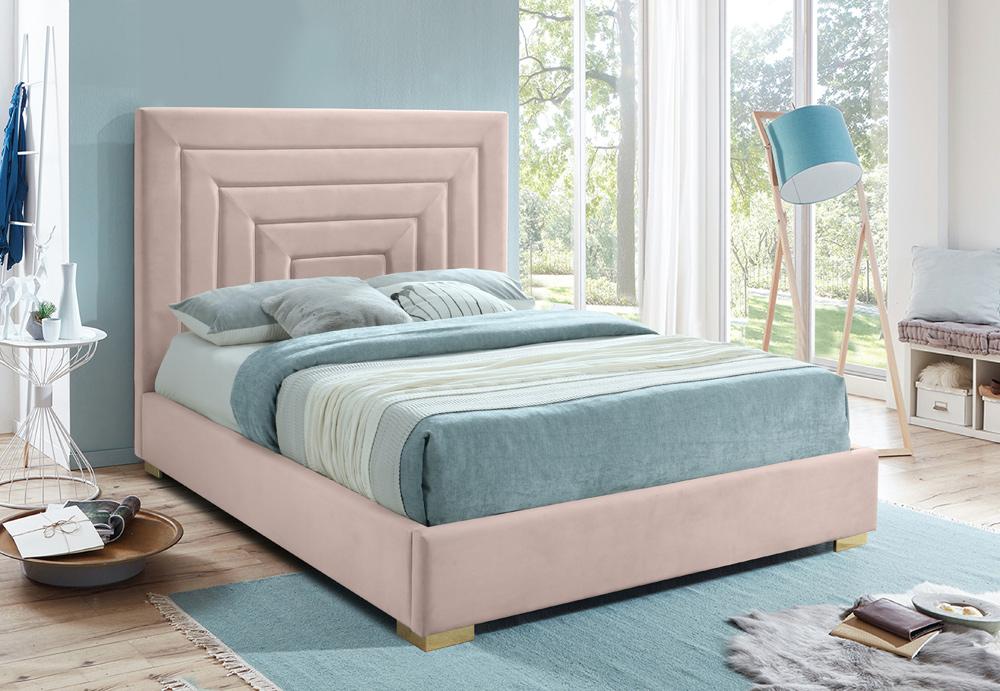 Meridian Furniture - Nora Pink Velvet Queen Bed - NoraPink-Q veiw 3