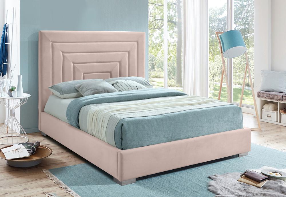 Meridian Furniture - Nora Pink Velvet Queen Bed - NoraPink-Q veiw 4