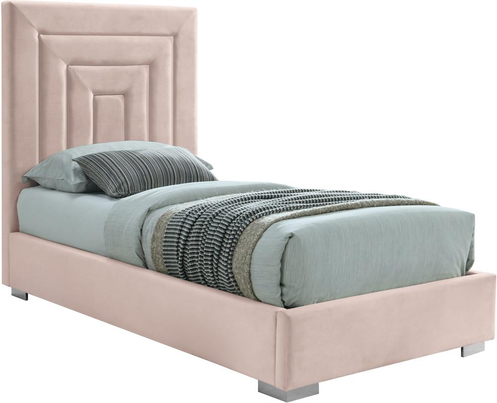 Meridian Furniture - Nora Pink Velvet Twin Bed - NoraPink-T veiw 2
