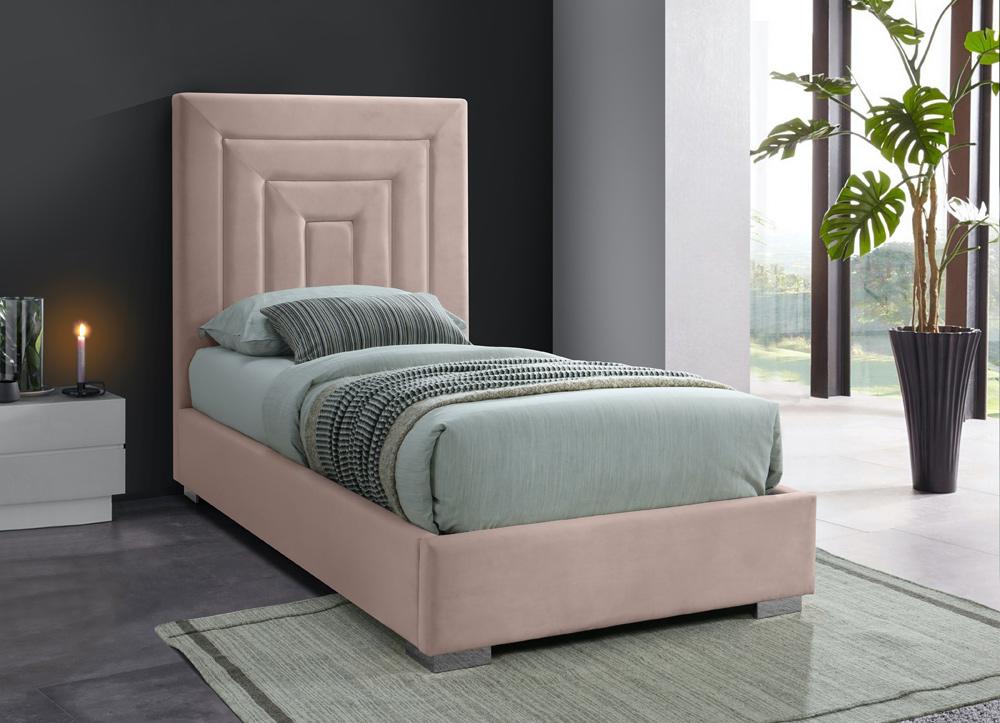 Meridian Furniture - Nora Pink Velvet Twin Bed - NoraPink-T veiw 4