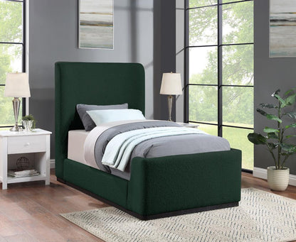 Meridian Furniture - Oliver Green Boucle Fabric Twin Bed - OliverGreen-T veiw 2
