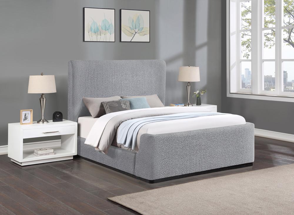 Meridian Furniture - Oliver Grey Boucle Fabric Queen Bed - OliverGrey-Q veiw 2