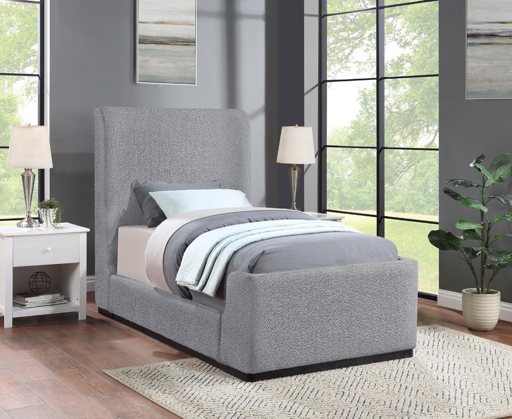 Meridian Furniture - Oliver Grey Boucle Fabric Twin Bed - OliverGrey-T veiw 2