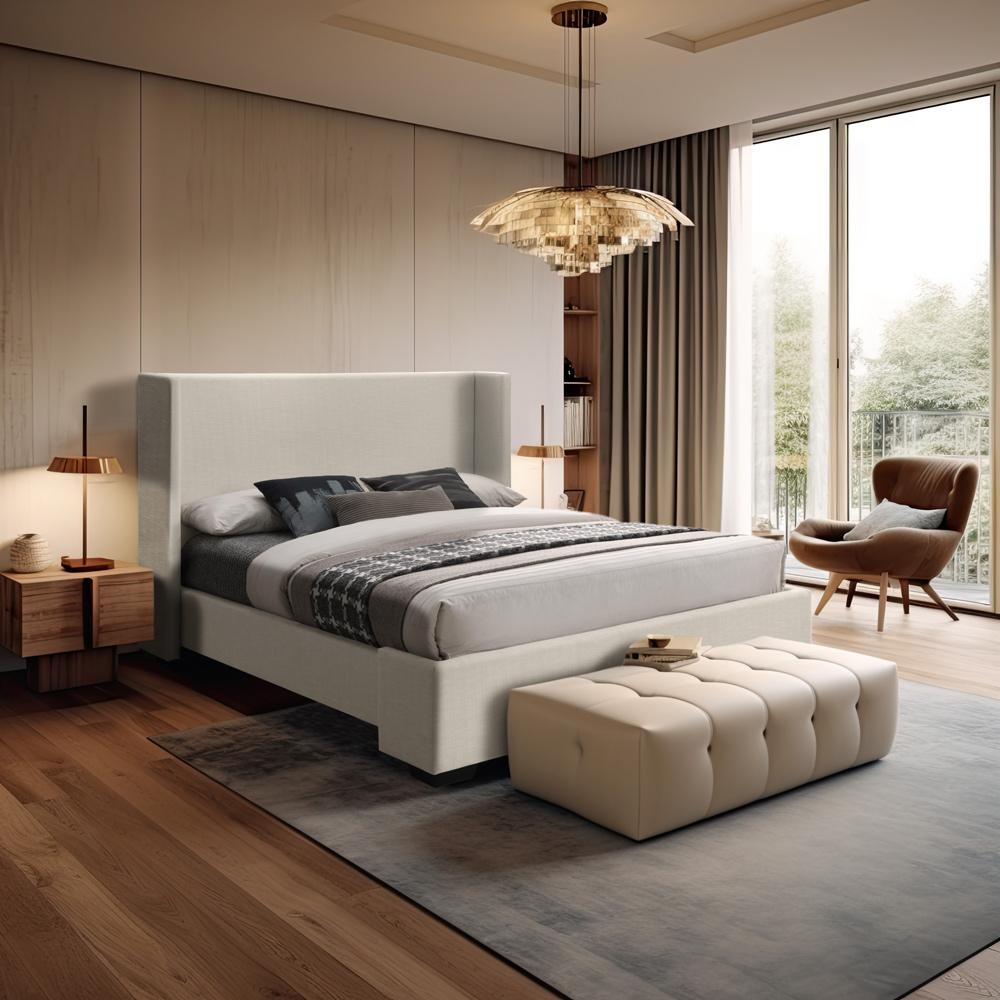 Meridian Furniture - Oxford Beige Linen Textured Fabric Full Bed - OxfordBeige-F veiw 2