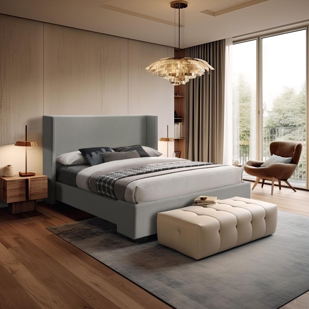 Meridian Furniture - Oxford Grey Linen Textured Fabric Full Bed - OxfordGrey-F veiw 2
