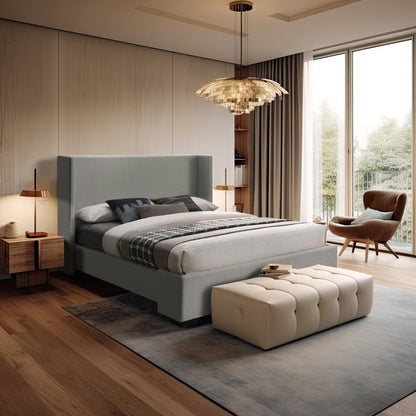 Meridian Furniture - Oxford Grey Linen Textured Fabric Full Bed - OxfordGrey-F veiw 2