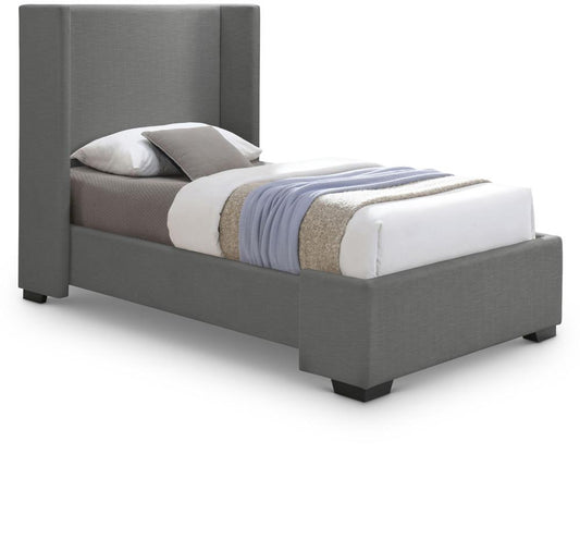 Meridian Furniture - Oxford Grey Linen Textured Fabric Twin Bed - OxfordGrey-T veiw 1