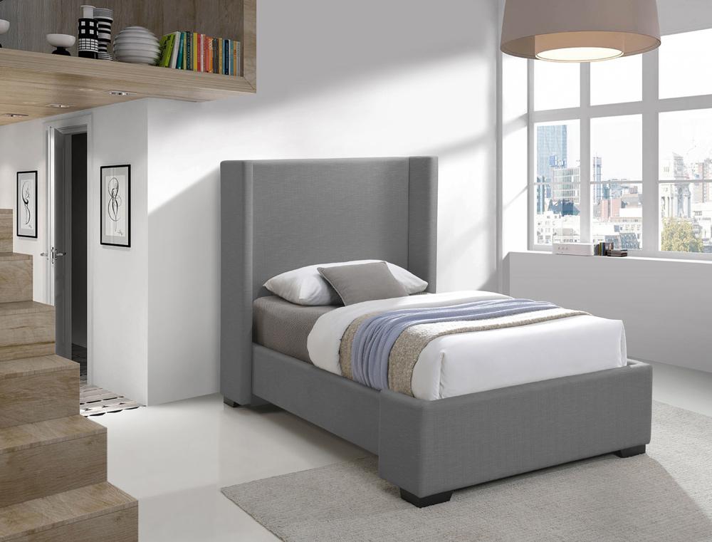 Meridian Furniture - Oxford Grey Linen Textured Fabric Twin Bed - OxfordGrey-T veiw 2