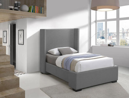 Meridian Furniture - Oxford Grey Linen Textured Fabric Twin Bed - OxfordGrey-T veiw 2