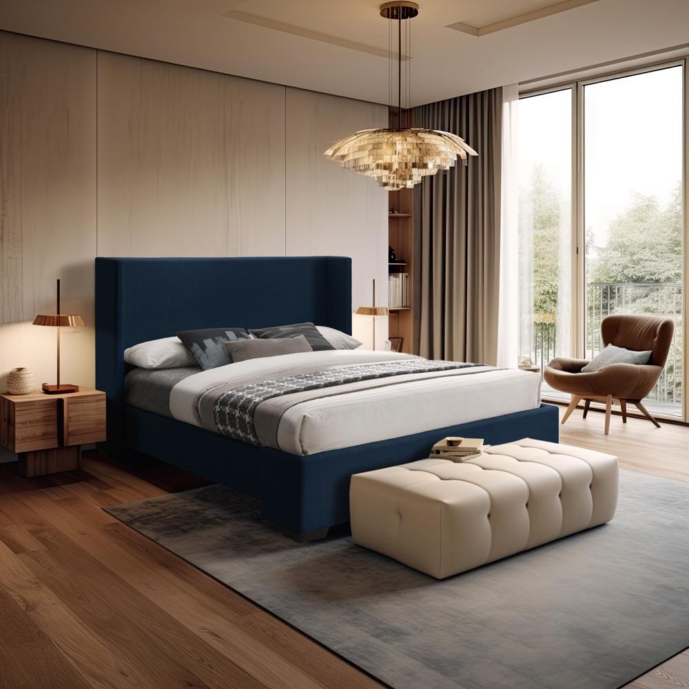 Meridian Furniture - Oxford Navy Linen Textured Fabric Full Bed - OxfordNavy-F veiw 2