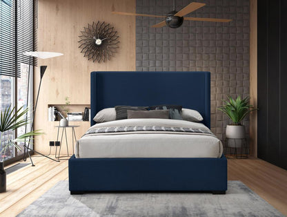 Meridian Furniture - Oxford Navy Linen Textured Fabric Full Bed - OxfordNavy-F veiw 4