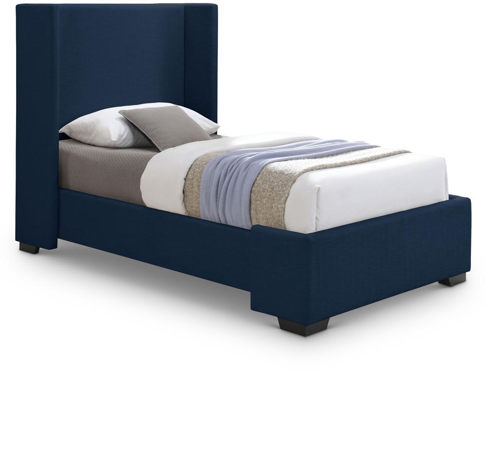 Meridian Furniture - Oxford Navy Linen Textured Fabric Twin Bed - OxfordNavy-T veiw 1