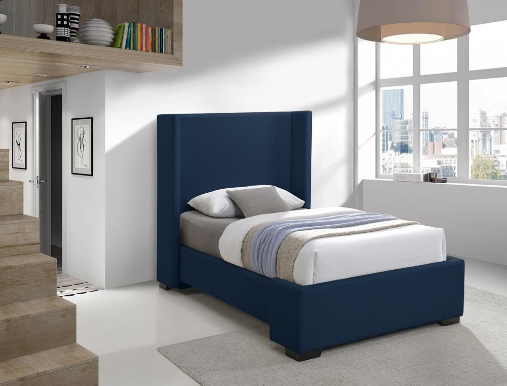 Meridian Furniture - Oxford Navy Linen Textured Fabric Twin Bed - OxfordNavy-T veiw 2
