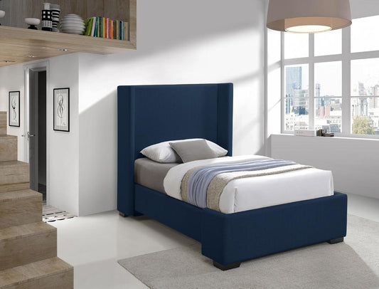 Meridian Furniture - Oxford Navy Linen Textured Fabric Twin Bed - OxfordNavy-T veiw 2