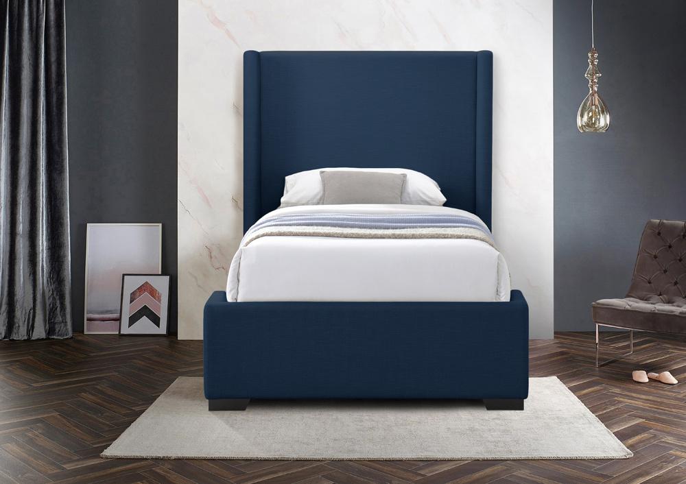 Meridian Furniture - Oxford Navy Linen Textured Fabric Twin Bed - OxfordNavy-T veiw 4
