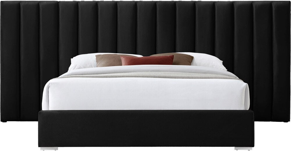 Meridian Furniture - Pablo Black Velvet Queen Bed - PabloBlack-Q veiw 3