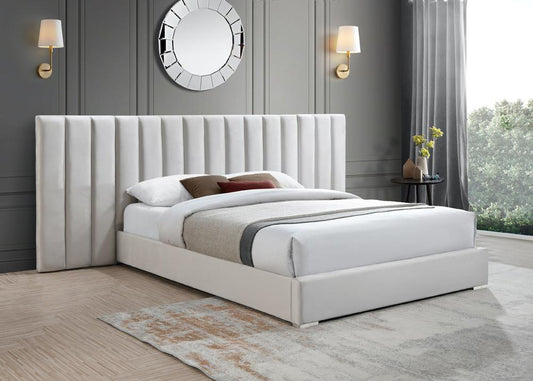 Meridian Furniture - Pablo Cream Velvet Queen Bed - PabloCream-Q veiw 2