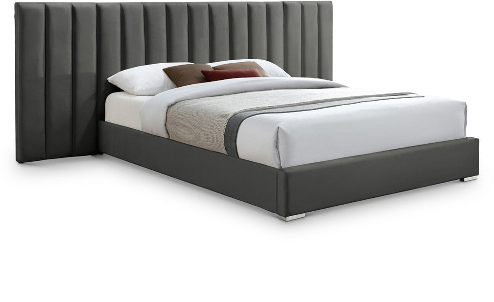 Meridian Furniture - Pablo Grey Velvet King Bed - PabloGrey-K veiw 1