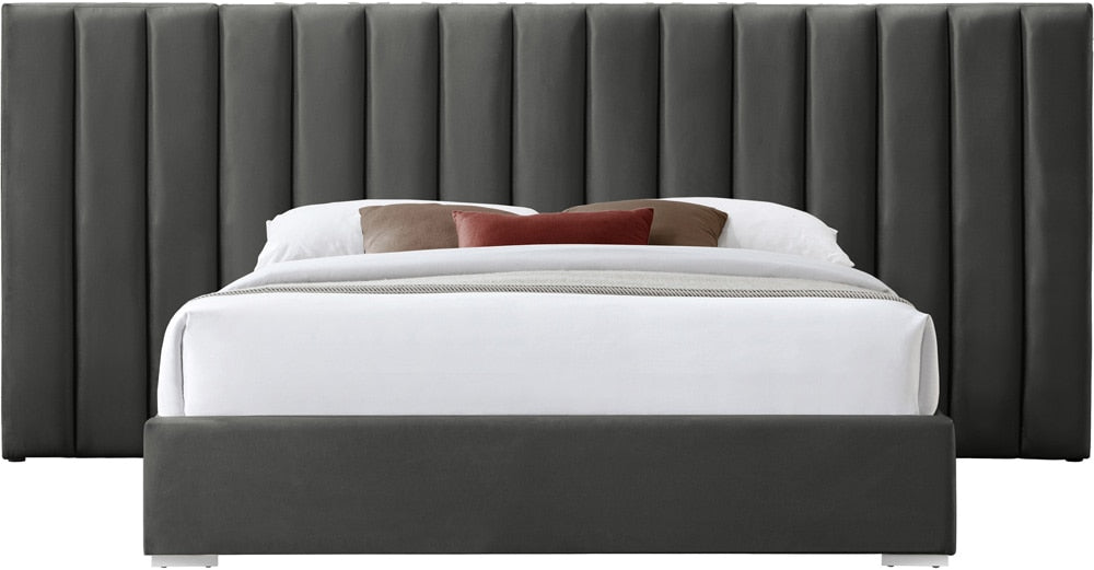 Meridian Furniture - Pablo Grey Velvet King Bed - PabloGrey-K veiw 3