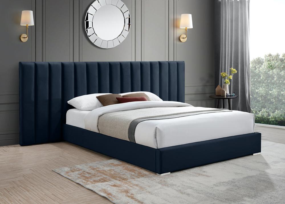 Meridian Furniture - Pablo Navy Velvet King Bed - PabloNavy-K veiw 2