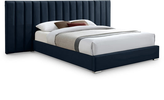 Meridian Furniture - Pablo Navy Velvet Queen Bed - PabloNavy-Q veiw 1