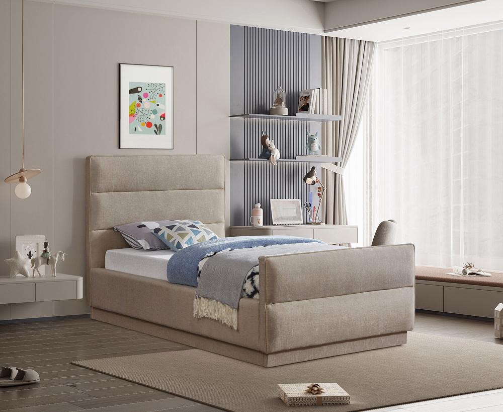 Meridian Furniture - Paxton Beige Chenille Fabric Twin Bed - PaxtonBeige-T veiw 2