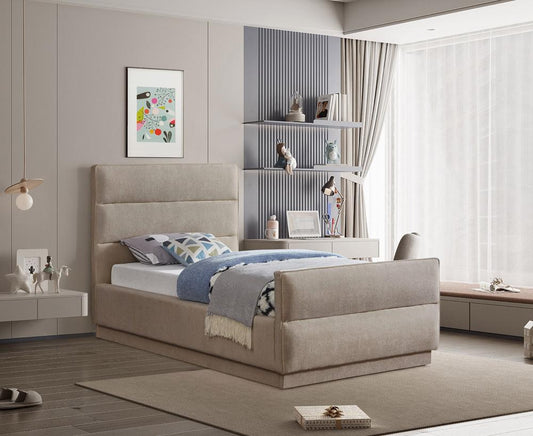 Meridian Furniture - Paxton Beige Chenille Fabric Twin Bed - PaxtonBeige-T veiw 2