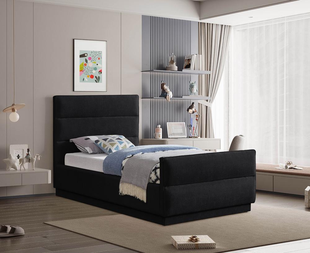 Meridian Furniture - Paxton Black Chenille Fabric Twin Bed - PaxtonBlack-T veiw 2