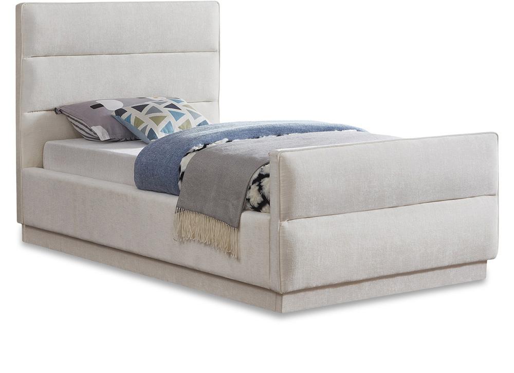 Meridian Furniture - Paxton Cream Chenille Fabric Twin Bed - PaxtonCream-T veiw 1