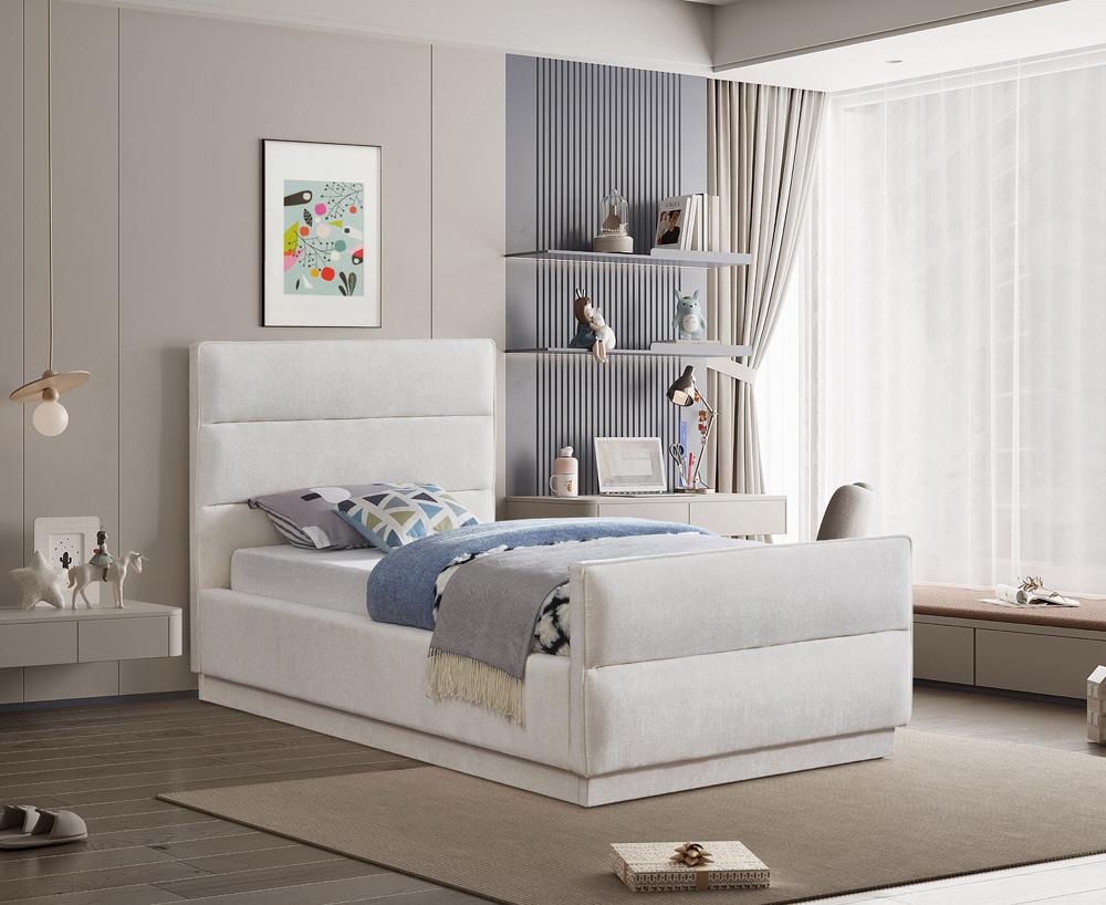 Meridian Furniture - Paxton Cream Chenille Fabric Twin Bed - PaxtonCream-T veiw 2