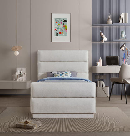 Meridian Furniture - Paxton Cream Chenille Fabric Twin Bed - PaxtonCream-T veiw 4