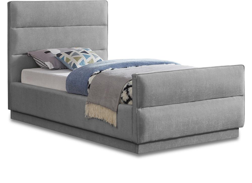 Meridian Furniture - Paxton Grey Chenille Fabric Twin Bed - PaxtonGrey-T veiw 1